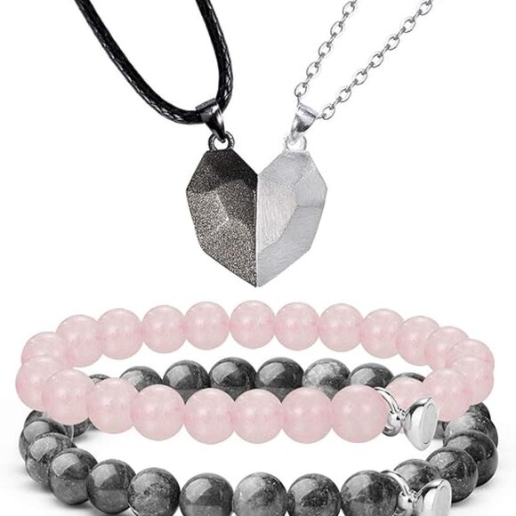 NEW 4Pcs Couples Bracelet Necklace Set Matching His and Hers Promise Lov… - Picture 7 of 8